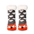 Grey Christmas non-slip floor socks with orange fox face pattern and white fuzzy cuffs - Orange Fox