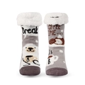 Detail of grey knitted thermal socks with white plush cuffs and Coffee Time design - Light Grey Polar Bear