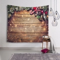 Arazzo natalizio con sfondo in legno vintage e decorazioni festive su parete bianca - 150x130cm / Stile 3 (Campana a Sfera di Pino)