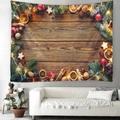 Christmas rustic wood tapestry with pine needles and dried orange festive wreath pattern - Style 6 (Orange Cinnamon Rustic)
