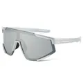 Silver frame sports sunglasses with silver mirrored lenses and futuristic design - Silver Frame White Mirror Lens