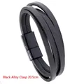 Pulsera multicapa de cuero negro para hombre con cierre magnético mate, largo 20,5 cm - Hebilla de Aleación Negra 20.5CM