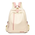 Beiger Oxford-Rucksack für Damen mit rosa Kontrastgurten und Nylon-Finish - Gebrochenes Weiß