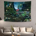 Tapiz de Navidad bosque fantástico con setas y linternas sobre un sofá gris moderno - 150x130cm / Patrón 1 (Linternas del Bosque de Fantasía)