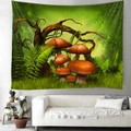 Tapiz de bosque encantado con hongos naranjas para decoración de pared en sala de estar - 150x130cm / Patrón 2 (Setas del Bosque de Fantasía)