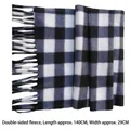 Thick black and white checkered tassel scarf in soft fleece, size 140cm x 29cm - Double-Sided Suede / Black & White
