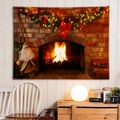 Arazzo da parete camino natalizio con mattoni vintage e decorazione Babbo Natale - 150x130cm / Camino Vintage Fiocco (Colore 2)