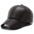 Classic dark brown leather baseball cap with pebble grain and silver rivet details - Adjustable / Coffee with Side Rivets