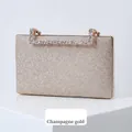 Elegant champagne gold glitter evening clutch bag with sparkling rhinestone top handle - Champagne Gold