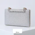Sparkling silver glitter clutch bag with rhinestone handle for formal evening parties - Silver
