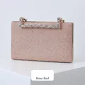 Elegant rose gold glitter clutch bag with crystal-encrusted metal handle for parties - Rose Gold