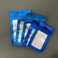Blue matte zip-lock aluminum foil bags with clear window and round hanging hole - 6x10cm / Blue