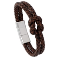 Bracciale hip-hop da uomo in pelle intrecciata marrone con chiusura magnetica in acciaio inox - Pelle Marrone + Fibbia in Acciaio