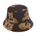 Sombrero de lana de cordero con estampado de oso en bloques de color para invierno - 58cm / Marrón (Estampado de Oso)
