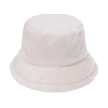 Close-up view of the soft white faux fur texture on this winter bucket hat - Adult 58CM / White