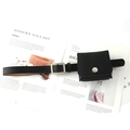 Fashionable black leather waist belt with mini square pouch and silver buckle on magazine - Black Square Buckle Style