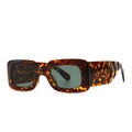 Modern retro rectangle tortoise shell sunglasses for women with wide temples and glossy finish - Leopard Green Frame