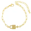 Pulsera de cadena de clip dorada con colgante de candado de luna y estrella micro-pavé - brc66-C (Cadena de Clip Estrella Luna Candado)