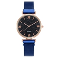 Starry sky dial watch for women with blue magnetic mesh strap and rose gold roman numerals - Dark Blue