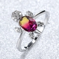 Elegant silver turtle ring featuring a vibrant yellow-to-purple gradient gemstone - Rose-Yellow Gradient Zirconia