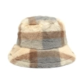 Cappello a secchiello invernale in peluche a quadri per donna in ecopelliccia beige - M(56-58cm) / Blu