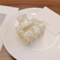Square beige and white marble pattern acetate hair claw clip made in Korea - Creamy White (5cm) / Small