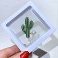 Green enamel cactus brooch with rhinestones and pearl in a white gift frame - Cactus Style (XZ027 Cactus)