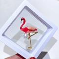 Exquisite flamingo brooch with colorful enamel and pearl inlay in gift box - Flamingo Style (Flamingo A)