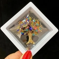 Golden Tree of Life brooch with colorful rhinestones in a white floating display box - Tree of Life Style (XZ018)