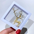 Exquisite gold reindeer brooch with pearls and crystals in a white floating display box - Fawn Style (XZ068)
