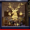 Golden Christmas window sticker with reindeer and star ornaments, 62x83cm self-adhesive decal - T511 Gold Reindeer Hanging Ball