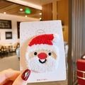 Barrette de Noël en peluche brodée avec tête de Père Noël sur carte cadeau - Père Noël en Tissu Éponge