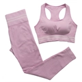 Set yoga 2 pezzi senza cuciture rosa chiaro con reggiseno sportivo e leggings a vita alta - S / Rosa