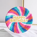 Piatto di carta da 7 pollici con spirali colorate, stelle oro e Happy Birthday - Stile 1-Vortice Colorato