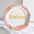 Piatto di carta da 7 pollici con motivi geometrici rosa e verde acqua e scritte dorate - Stile 3-Lamina d'Oro Geometrica