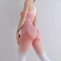 Seamless high-waisted yoga leggings and sports bra set with orange gradient and mesh detail - S / White Pink