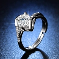 Silver adjustable ring with round sparkling gemstone and pavé split shank band - Y100【1 Carat】