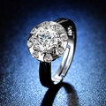 Adjustable S925 sterling silver ring featuring a sparkling one-carat halo-set cubic zirconia - Y104【1 Carat】