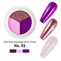 Three-color solid magic mirror nail powder in shade 03 with purple and pink chrome finish - Deep Purple/Rose Pink/Pearlescent White (03#)
