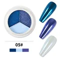 Three-color solid mirror nail powder palette 05# with blue and green metallic finish - Deep Blue/Light Blue/Cyan Green (05#)
