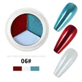 Three-color solid chrome nail powder set in shade 06 with red and blue metallic mirror finish - Red/Light Blue/Cyan Green (06#)