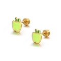 Minimalist green apple stud earrings in gold finish with secure screw-back design - Green