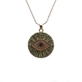 Goldene Evil Eye Halskette mit farbigen grünen und blauen Zirkonia auf weißem Grund - Grünes Evil Eye O-Link-Kette / Gold/Grün/O-Link-Kette