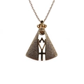 Golden crown figure cross pendant necklace with sparkling cubic zirconia on white background - O Chain / White