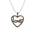 Rose gold heart pendant necklace with zircon LOVE letters on delicate O-chain - 0021 O-Link Chain Heart LOVE / Rose Gold