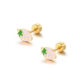 Cute pink strawberry stud earrings in gold-plated steel with secure screw-back design - Purple