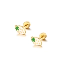 Cute strawberry-shaped stainless steel screw back earrings with white and green enamel detail - White