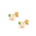 Cute pink strawberry stud earrings in golden stainless steel with secure screw backs - Pink