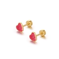 Minimalist gold heart stud earrings with red glitter and screw back closure - Red (Single Piece)