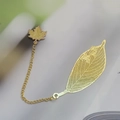 Exquisite golden leaf-shaped metal bookmark with maple pendant and fine chain detail - Olive Leaf